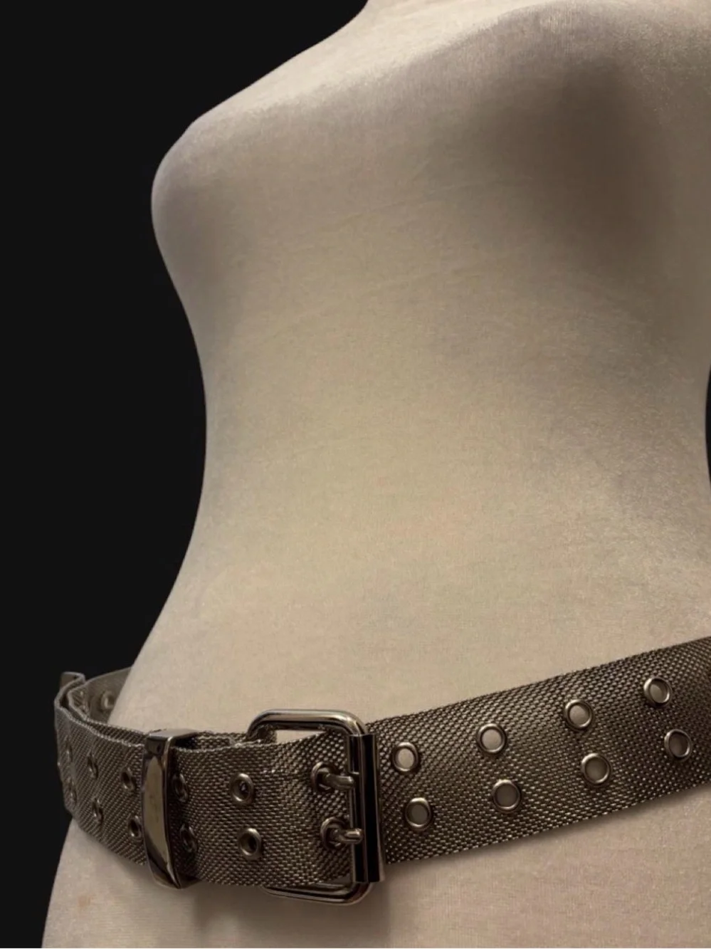 🤘Y2K Silver Metal Mesh Grommet Chainmail  Belt Adjustable Punk Grunge Goth